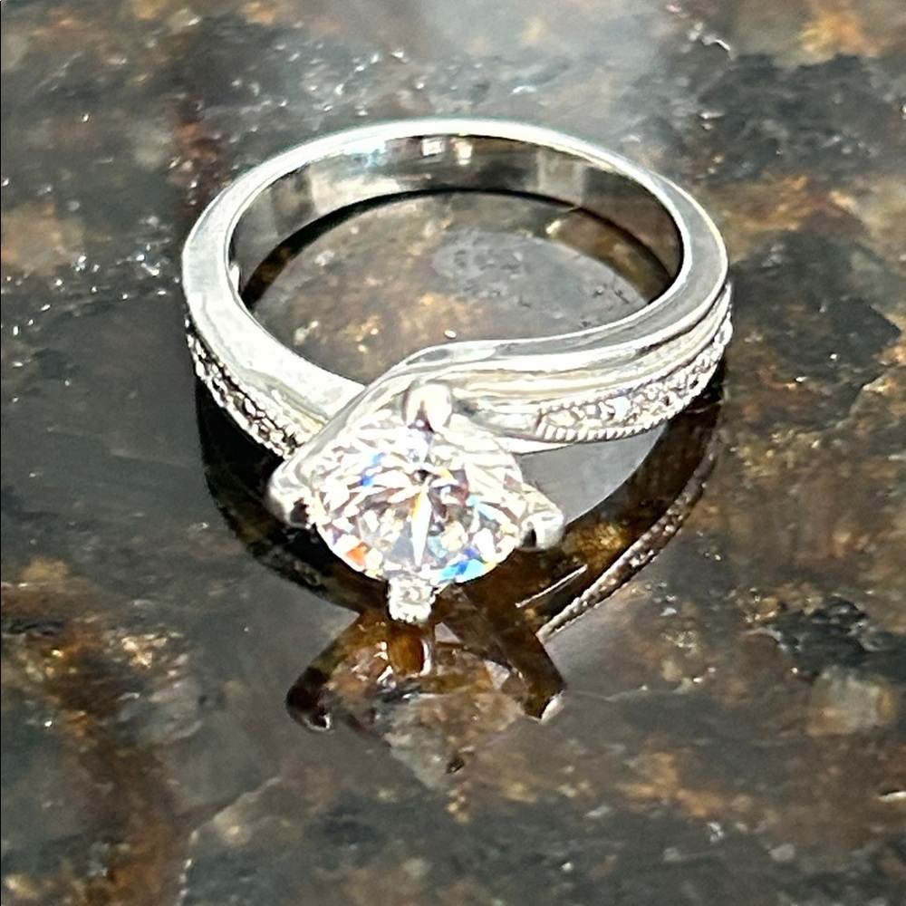 Simulated Diamond Engagement Ring Crisscross Band… - image 2